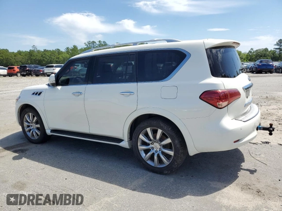 2012 Infiniti QX56 7-passenger with VIN JN8AZ2NF3C9518742, listed as a Copart auction lot 56838314 with 102,622 mi miles and Salvage Title. Bid and sale history available at carsss.com. Image 2.