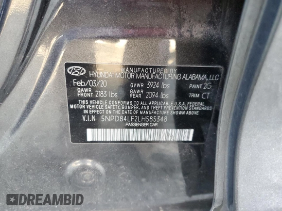 2020 Hyundai Elantra SEL with VIN 5NPD84LF2LH585348, listed as a Copart auction lot 49839055 with 36,930 mi miles and Clean Title. Bid and sale history available at carsss.com. Image 12.