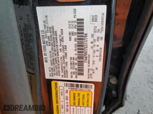 2016 Ford Fusion SE with VIN 1FA6P0H77G5117794, listed as a Copart auction lot 56984955 with 76,232 mi miles and Clean title. Bid and sale history available at DreamBid. Image 12.