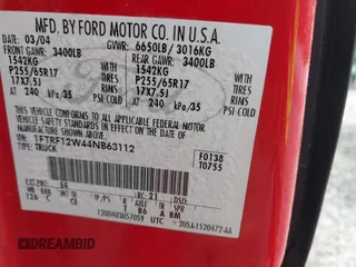 2004 Ford F-150 XL with VIN 1FTRF12W44NB63112, listed as a IAAI auction lot 41945087 with 1 mi miles. Bid and sale history available at carsss.com. Image 9.