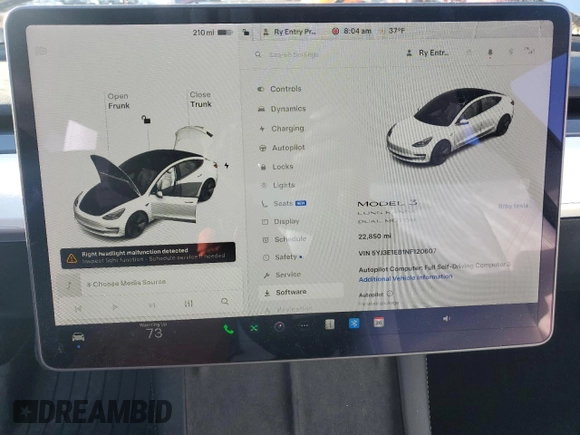 2022 Tesla Model 3 Long Range with VIN 5YJ3E1EB1NF120607, listed as a Copart auction lot 46216825 with 22,850 mi miles and Non Repairable. Bid and sale history available at carsss.com. Image 9.