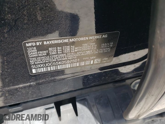 2019 BMW X6 sDrive35i with VIN 5UXKU0C55K0S97501, listed as a Copart auction lot 51173272 with 29,869 mi miles. Bid and sale history available at carsss.com. Image 10.