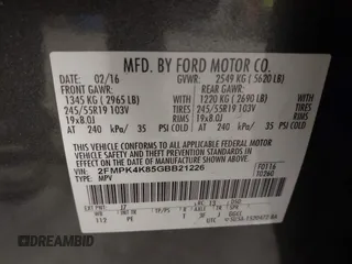 2016 Ford Edge Titanium with VIN 2FMPK4K85GBB21226, listed as a IAAI auction lot 41613363 with 114,490 mi miles. Bid and sale history available at carsss.com. Image 9.