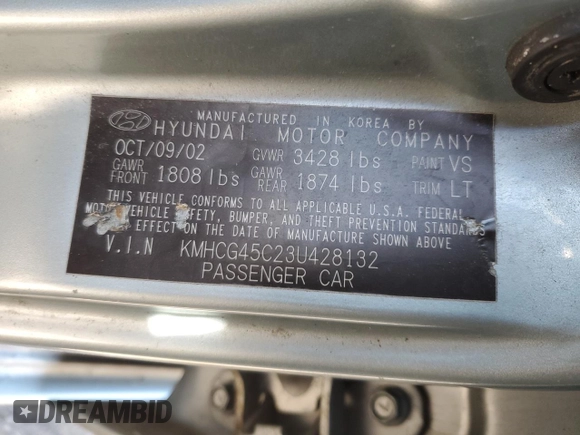 2003 Hyundai Accent GL with VIN KMHCG45C23U428132, listed as a Copart auction lot 45493875 with 0 mi miles and Salvage Title. Bid and sale history available at carsss.com. Image 12.