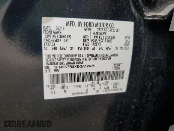 2014 Ford Explorer z VIN 1FM5K7B8XEGA12498, wystawiony jako Copart lot #58587225 z przebiegiem 146 849 mil mil oraz Szkoda całkowita • Salvage title. Historia ofert i sprzedaży dostępna na DreamBid. Obrazek 13.