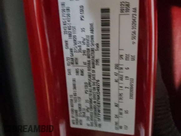 2022 Ford F-150 XL z VIN 1FTFW1E87NKD49276, wystawiony jako Copart lot #50747885 z przebiegiem 54 252 mil mil oraz Szkoda całkowita • Salvage title. Historia ofert i sprzedaży dostępna na DreamBid. Obrazek 12.