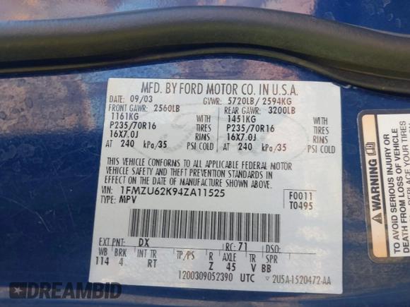 2004 Ford Explorer XLS с VIN 1FMZU62K94ZA11525, выставлен на аукционе IAAI как лот 42510033 с пробегом 141 818 миль миль и . История ставок и продаж доступна на DreamBid. Изображение 9.