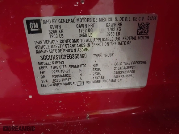 2014 Chevrolet Silverado 1500 LTZ with VIN 3GCUKSEC3EG360490, listed as a IAAI auction lot 41248196 with 131,633 mi miles. Bid and sale history available at carsss.com. Image 9.