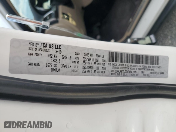 2018 Jeep Grand Cherokee Limited with VIN 1C4RJFBT7JC343404, listed as a Copart auction lot 81815784 with 60,995 mi miles and Salvage title. Bid and sale history available at DreamBid. Image 14.