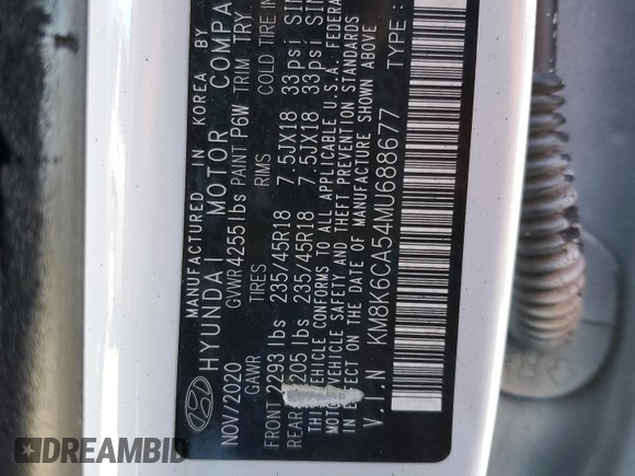 2021 Hyundai Kona Night Edition with VIN KM8K6CA54MU688677, listed as a Copart auction lot 88597715 with 104,219 mi miles and Salvage Title. Bid and sale history available at DreamBid. Image 13.