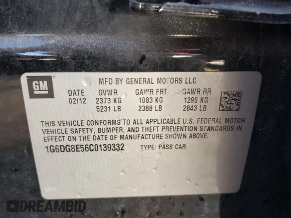 2012 Cadillac CTS with VIN 1G6DG8E56C0139332, listed as a Copart auction lot 77278664 with 159,366 mi miles and Salvage Title. Bid and sale history available at DreamBid. Image 12.
