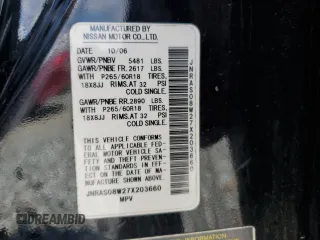 2007 Infiniti FX with VIN JNRAS08W27X203660, listed as a Copart auction lot 68220074 with 188,960 mi miles and Salvage Title. Bid and sale history available at DreamBid. Image 15.