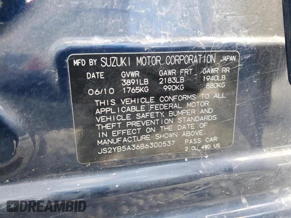 2011 Suzuki SX4 Crossover with VIN JS2YB5A36B6300537, listed as a Copart auction lot 80026464 with 77,845 mi miles and Non Repairable. Bid and sale history available at carsss.com. Image 14.