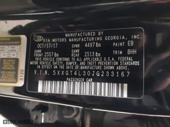 2018 Kia Optima LX with VIN 5XXGT4L30JG233167, listed as a IAAI auction lot 41605135 with 82,337 mi miles. Bid and sale history available at carsss.com. Image 9.