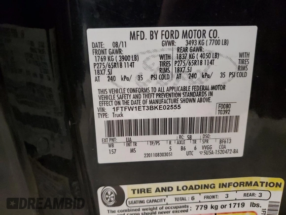 2011 Ford F-150 XLT with VIN 1FTFW1ET3BKE02555, listed as a Copart auction lot 51791675 with 206,065 mi miles and Salvage Title. Bid and sale history available at carsss.com. Image 13.