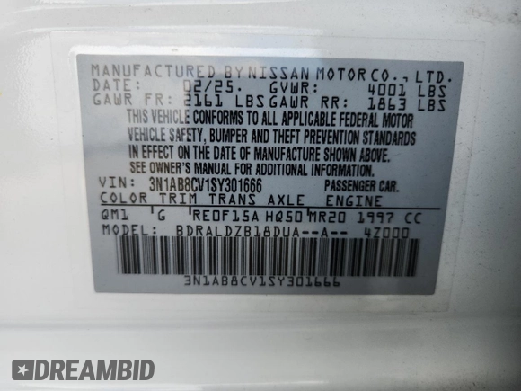 2025 Nissan Sentra SV с VIN 3N1AB8CV1SY301666, выставлен на аукционе Copart как лот 61180545 с пробегом 7 287 миль миль и Чистый • Clean title. История ставок и продаж доступна на DreamBid. Изображение 13.