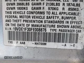 2015 Acura ILX with VIN 19VDE1F30FE008876, listed as a IAAI auction lot 41256469 with 99,061 mi miles. Bid and sale history available at carsss.com. Image 9.