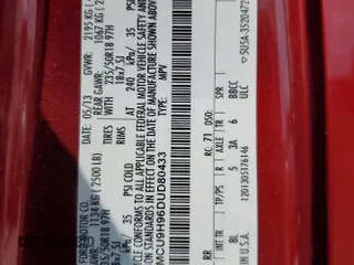 2013 Ford Escape SEL with VIN 1FMCU9H96DUD80433, listed as a Copart auction lot 55514195 with 195,781 mi miles and Salvage title. Bid and sale history available at DreamBid. Image 12.