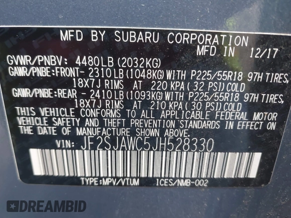 2018 Subaru Forester Touring with VIN JF2SJAWC5JH528330, listed as a IAAI auction lot 42344618 with 62,446 mi miles and . Bid and sale history available at DreamBid. Image 9.