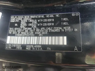 2023 Toyota Highlander Hybrid XLE with VIN 5TDKBRCH7PS577253, listed as a Copart auction lot 49791515 with 95,144 mi miles and Salvage Title. Bid and sale history available at carsss.com. Image 15.