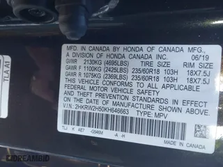 2019 Honda CR-V EX with VIN 2HKRW2H50KH646663, listed as a IAAI auction lot 41693762 with 97,416 mi miles. Bid and sale history available at carsss.com. Image 9.