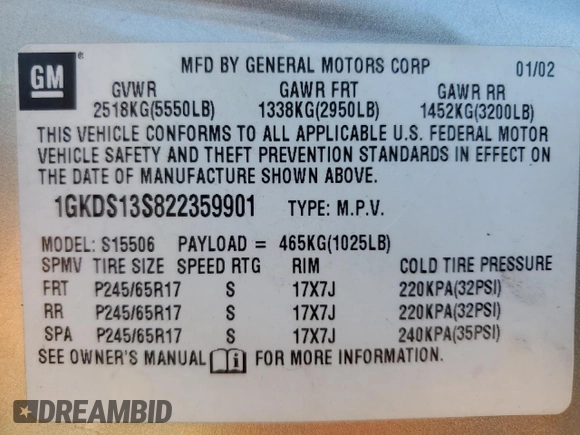 2002 GMC Envoy SLE z VIN 1GKDS13S822359901, wystawiony jako Copart lot #71940774 z przebiegiem 188 580 mil mil oraz Szkoda całkowita • Salvage title. Historia ofert i sprzedaży dostępna na DreamBid. Obrazek 12.