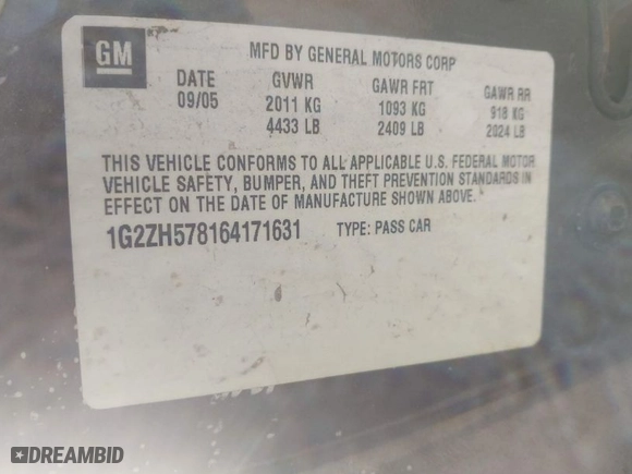 2006 Pontiac G6 GT with VIN 1G2ZH578164171631, listed as a IAAI auction lot 41945854 with 137,457 mi miles. Bid and sale history available at carsss.com. Image 9.