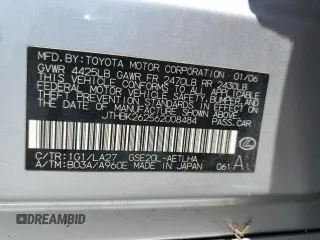 2006 Lexus IS 250 z VIN JTHBK262562008484, wystawiony jako Copart lot #60035895 z przebiegiem 148 874 mil mil oraz Szkoda całkowita • Salvage title. Historia ofert i sprzedaży dostępna na DreamBid. Obrazek 12.