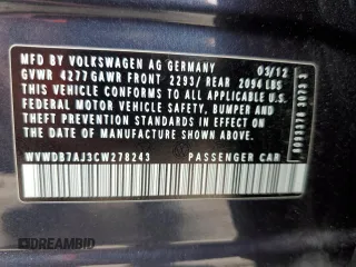 2012 Volkswagen Golf w/Conv с VIN WVWDB7AJ3CW278243, выставлен на аукционе Copart как лот 72179994 с пробегом 73 778 миль миль и Чистый • Clean title. История ставок и продаж доступна на DreamBid. Изображение 13.