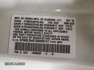2016 Honda Odyssey EX-L with VIN 5FNRL5H67GB090747, listed as a Copart auction lot 53957235 with 131,464 mi miles and Salvage Title. Bid and sale history available at DreamBid. Image 14.
