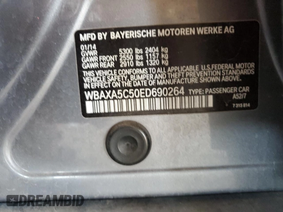 2014 BMW 5 Series 535d with VIN WBAXA5C50ED690264, listed as a Copart auction lot 51329235 with 123,946 mi miles and Salvage Title. Bid and sale history available at carsss.com. Image 12.