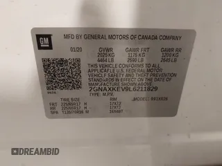 2020 Chevrolet Equinox LT z VIN 2GNAXKEV9L6211829, wystawiony jako IAAI lot #41890729 z przebiegiem 104 076 mil mil oraz . Historia ofert i sprzedaży dostępna na DreamBid. Obrazek 9.