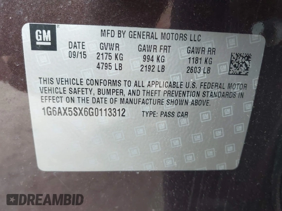 2016 Cadillac CTS Luxury Collection AWD with VIN 1G6AX5SX6G0113312, listed as a IAAI auction lot 41700302 with 69,556 mi miles and . Bid and sale history available at DreamBid. Image 9.