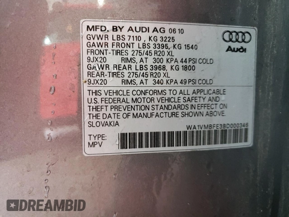 2011 Audi Q7 3.0L TDI Prestige with VIN WA1VMBFE3BD000346, listed as a Copart auction lot 85795154 with 204,153 mi miles and Clean Title. Bid and sale history available at carsss.com. Image 13.