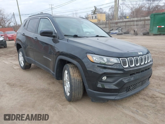2022 Jeep Compass Latitude with VIN 3C4NJDBB6NT117925, listed as a IAAI auction lot 41779788 with 58,480 mi miles and . Bid and sale history available at DreamBid. Image 1.