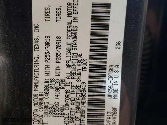 2014 Toyota Tundra 4WD Truck SR with VIN 5TFUM5F14EX058419, listed as a Copart auction lot 47283035 with 136,490 mi miles and Salvage Title. Bid and sale history available at carsss.com. Image 12.