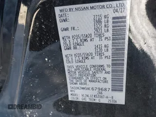2017 Nissan Pathfinder S with VIN 5N1DR2MM5HC679687, listed as a IAAI auction lot 41574249 with 150,615 mi miles and . Bid and sale history available at DreamBid. Image 9.