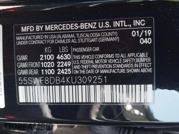 2019 Mercedes-Benz C 300 z VIN 55SWF8DB4KU309251, wystawiony jako IAAI lot #42391572 z przebiegiem 28 757 mil mil oraz . Historia ofert i sprzedaży dostępna na DreamBid. Obrazek 9.