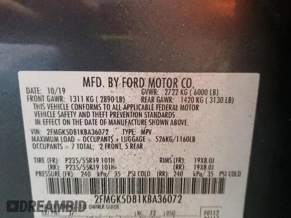2019 Ford Flex Limited with VIN 2FMGK5D81KBA36072, listed as a Copart auction lot 51963615 with 0 mi miles and Clean Title. Bid and sale history available at carsss.com. Image 13.