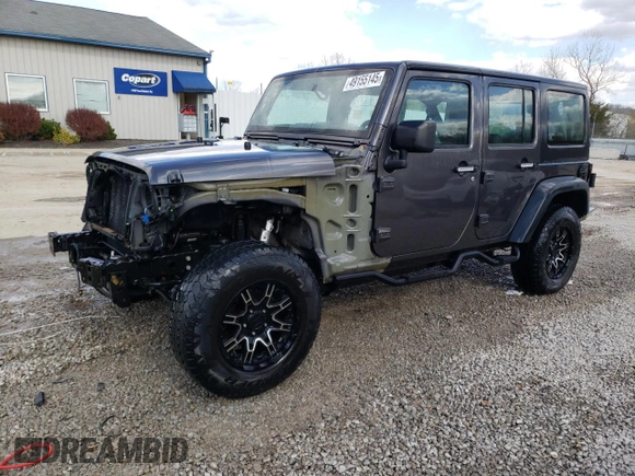 2018 Jeep Wrangler Unlimited Sport S with VIN 1C4BJWDG8JL814090, listed as a Copart auction lot 49155145 with 74,875 mi miles and Salvage Title. Bid and sale history available at DreamBid. Image 1.