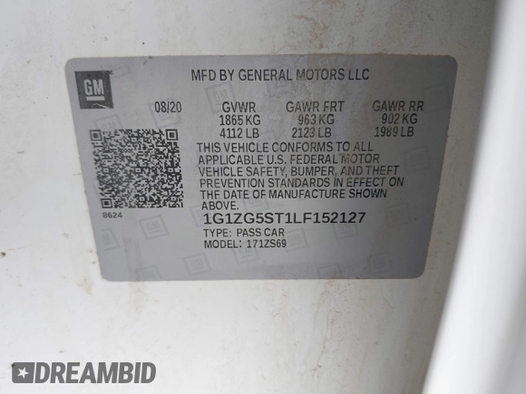 2020 Chevrolet Malibu RS with VIN 1G1ZG5ST1LF152127, listed as a IAAI auction lot 41899313 with 52,826 mi miles and . Bid and sale history available at DreamBid. Image 9.