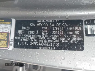 2024 Kia Forte LXS with VIN 3KPF24AD7RE711101, listed as a IAAI auction lot 41764290 with 30,395 mi miles and . Bid and sale history available at DreamBid. Image 9.