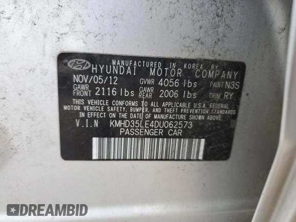 2013 Hyundai Elantra with VIN KMHD35LE4DU062573, listed as a Copart auction lot 67946914 with 140,819 mi miles and Salvage Title. Bid and sale history available at DreamBid. Image 12.