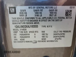 2010 GMC Acadia SL with VIN 1GKLVKED6AJ183555, listed as a Copart auction lot 70014234 with 144,326 mi miles and Clean Title. Bid and sale history available at carsss.com. Image 12.