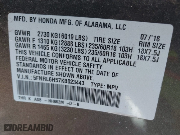 2019 Honda Odyssey EX with VIN 5FNRL6H57KB023443, listed as a IAAI auction lot 41813245 with 84,591 mi miles. Bid and sale history available at carsss.com. Image 9.