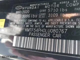 2020 Genesis G90 5.0L Ultimate with VIN KMTF54PH0LU080767, listed as a IAAI auction lot 41641071 with 70,709 mi miles. Bid and sale history available at carsss.com. Image 9.