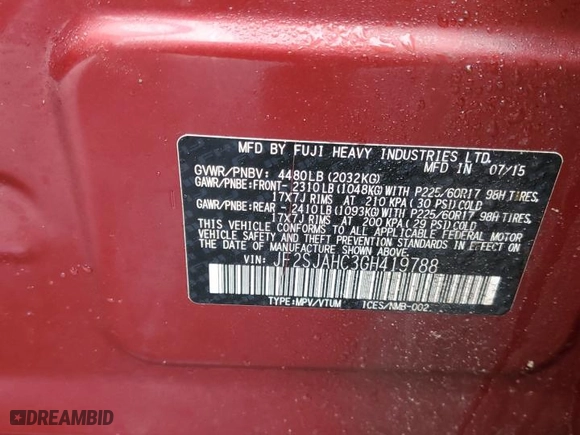 2016 Subaru Forester 2.5i Limited with VIN JF2SJAHC3GH419788, listed as a Copart auction lot 47682595 with 0 mi miles and Salvage Title. Bid and sale history available at carsss.com. Image 14.