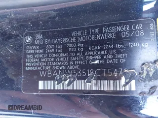 2008 BMW 5 Series 550i with VIN WBANW53518CT54786, listed as a IAAI auction lot 41546342 with 121,094 mi miles. Bid and sale history available at carsss.com. Image 9.