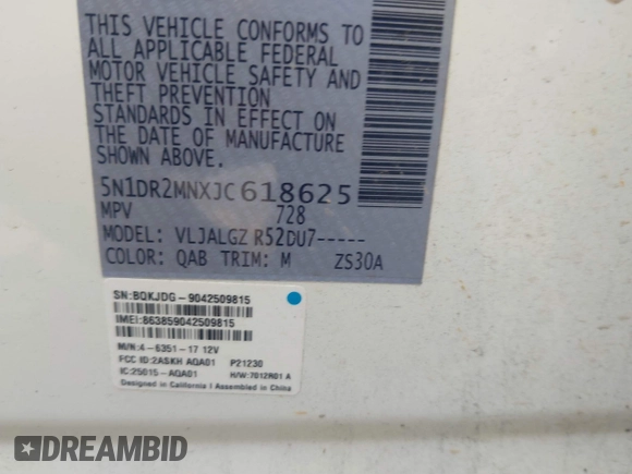 2018 Nissan Pathfinder S with VIN 5N1DR2MNXJC618625, listed as a IAAI auction lot 41260455 with Not provided miles and . Bid and sale history available at DreamBid. Image 9.