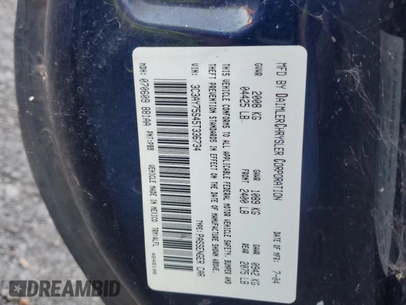 2005 Chrysler PT Cruiser GT with VIN 3C3AY75S45T336734, listed as a Copart auction lot 74562924 with 77,762 mi miles and Clean Title. Bid and sale history available at DreamBid. Image 12.